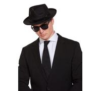 Blues Brothers Hat and Sunglasses Set Black Fedora Style Fancy Dress Costume Kit for Adults Classic Blues Duo Look Men’s Party Halloween & Tribute Act Accessory One Size