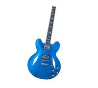 Blues Electric Guitar Double Cutaway Metallic Blue Semi Hollow Maple Body Round Head Beginner Electric Guitar