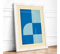Blues Geometric Framed Wall Art Print A4 White | Ready to Hang, Premium Gi Paper, Fade-Resistant Inks, Securely Packaged, UK Made