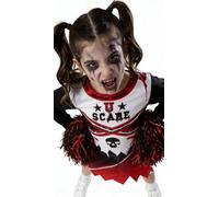 Blues Group Girls Zombie Cheerleader Halloween Costume - Scary Cheer Outfit with Pom Poms