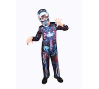 Blues Group Glow in the Dark Gamer Skeleton Costume for Boys - Digital Skeleton Jumpsuit with Eva Digit Printed Mask - 3-4 Years