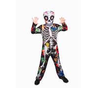 Blues Group Graffiti Skeleton Halloween Costume for Boys - Jumpsuit with felt flat Mask - 6-8 Years
