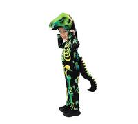 Blues Group Kids Dinosaur Skeleton Costume - All-Over Print Jumpsuit with Padded Hood & Detachable Tail - Halloween Fancy Dress Outfit - 3-4 Years
