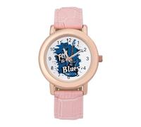 Blues Guitar Musicians Music Women’s Watch Quartz Wristwatch Analog with Leather Strap for Office