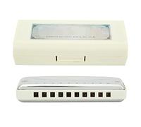 Blues Harmonica 10 - Hole Mouthorgan F Key with High Gloss Stainless Steel Cover, Waterproof Portable Design - Durable ABS Body, Ergonomic for Beginners & Professionals (White)