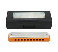Blues Harmonica 10 - Hole Mouthorgan in Key Ab, Portable Wind Instrument with Waterproof Stainless Steel Cover - Durable High Gloss Finish, Ergonomic Design for Beginners & (Orange)