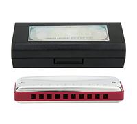 Blues Harmonica 10 Hole Professional Ab Key Portable Wind Instrument High Gloss Stainless Steel Cover ABS Resin Comb for Beginners Professionals (Red)