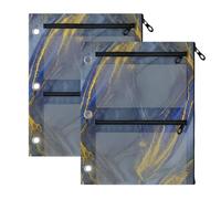 Blues Marble Gold 3 Ring Pencil Pouch Clear Window Stationery Pouch for Office, 2 Pack