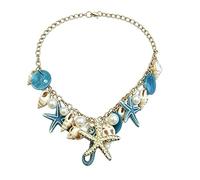 Blues marine creature short collarbone chain, alloy starfish conch vacation necklace, refreshing seaside atmosphere accessory, suitable for seaside travel, casual dressing, and vacation gift giving