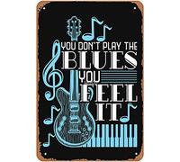 Blues Music Musician Gifts Guitar Musical Notes Sign Wall Decor Art Poster Vintage Metal Tin Sign for Funny Room Bathroom Garage Man Cave Office Pub Basement Sign Wall Decoration Gift 8x12 In