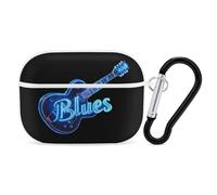Blues Music Neon Blue Guitar Compatible with Airpod Pro Case Cover Skin with Keychain