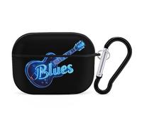 Blues Music Neon Blue Guitar Compatible with Airpod Pro Case Cover Skin with Keychain