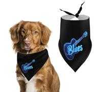 Blues Music Neon Blue Guitar Cute Dog Bandana Triangle Adjustable Washable