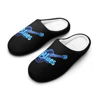 Blues Music Neon Blue Guitar Mens Slipper Slip On Winter Warm House Slippers Shoes Indoor Outdoor