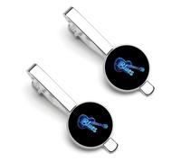 Blues Music Neon Blue Guitar Silver Tie Clip Suit Accessories for Men Necktie Bar Set Pin Business Wedding