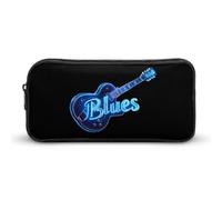 Blues Music Neon Blue Guitar Simple Pencil Case Big Capacity Pouch Box Travel Makeup Bag