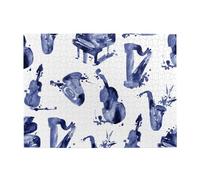 Blues Saxophone Piano Cello Bass,500 Pieces Puzzles for Adults-Wooden Jigsaw Puzzle for Adults Elderly