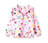 Bluesaly Jacket Girls Hooded Outwear Kids Windproof Rain Coat Age 1-7 Years | Toddler Long Sleeve Raincoat, Sunscreen Anti-Fog, Zip Up, Lightweight Soft Thin Clothes, Baby Girls Outfits, School Outdoor