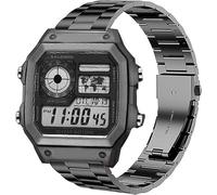 Blueshaweu 18 mm, 20 mm, 22 mm strap compatible with Casio Watch, classic high quality stainless steel watch strap, compatible with Casio MDV106-1AV / MDV107 / F-91W, 18mm, Silicone, No Gemstone