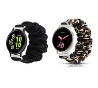 Blueshaweu 20mm Fabric Elastic Scrunchie Elastic Women Replacement Straps Compatible with Garmin vívoactive 5/Approach S12/S40/S42/D2 Air X10/Forerunner 245/55/645/Venu 2 Plus (Black+Leopard)