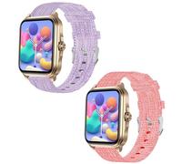 Blueshaweu 22mm Breathable Nylon Woven Fabric Replacement Strap Compatible with EGQINR T90/Mingtawn L50 PRO/SKG V9C/Aim W11/Amazfit Balance/Nemheng N39H/LIGE BW1329/LIGE ST15 Smartwatch (Pink+Purple)