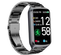 Blueshaweu Compatible for Amzhero Fitness Tracker Band, 16mm Quick Release Stainless Steel Metal Replacement Straps Compatible for Amzhero D26 1.47 Inches Fitness Tracker (Black)