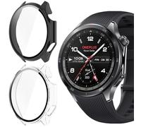 Blueshaweu Compatible for OnePlus Watch 3 Case, Hard PC Case with Tempered Glass Screen Protector Compatible with OnePlus Watch 3 Smartwatch 2025 (Black+Clear)