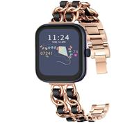 Blueshaweu Compatible for RADLEY Series Smartwatch 20mm 22mm Jewelry Chain Metal Wristband with Leather Compatible for RADLEY Series 32 /Series 20 /Series 19 /Series 46 /Series 10 (Rose-Black, 20mm)