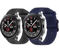 Blueshaweu Compatible with OnePlus Watch 2R bands, 22mm Newest Desgined Silicone band with Metal Buckle Compatible with OnePlus Watch 2 46mm / 2R / 1 Smart Watch (Black+Blue, 22mm Size)