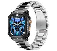 Blueshaweu Compatible with OUKITEL Smart Watch Bands, 22mm Solid Business Stainless Steel Metal Bands Compatible with OUKITEL BT10, BT20, BT80, BT101 Smart Watch (Silver-Black, 22mm Size)