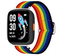 Blueshaweu for BW01,BW02 22mm Quick Release Stretch Elastics Nylon Adjustable Replacement Strap Accessories Compatible for BIGGERFIVE BARVE Kids Fitness Tracker Watch,Biggerfive Brave 2 (Dark Rainbow)