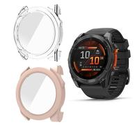 Blueshaweu for Garmin Fenix 8 Series Case,Shock-Proof Cover Hard PC Case with Glass Screen Protector Compatible with Fenix8 43mm,47mm AMOLED,SOLAR,51mm AMOLED,SOLAR/Fenix E (Fenix 8-43MM, Pink+Clear)