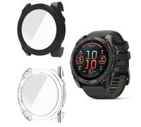 Blueshaweu for Garmin Fenix 8 Series Case,Shock-Proof Cover Hard PC Case with Glass Screen Protector Compatible with Fenix8 43mm,47mm AMOLED,SOLAR,51mm AMOLED,SOLAR/Fenix E (Fenix E-47MM, Black+Clear)