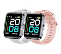 Blueshaweu for ID208 Plus Smart Watch Silicone Replacement Soft Band Wristbands Straps with Stainless Steel Buckle Compatible with WMK,aeac,Quican,Enamor,Veryfit,Tensky ID208 Plus 1.8" (White+Pink)