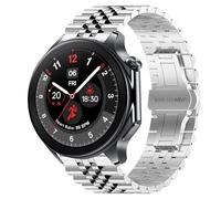 Blueshaweu for OnePlus Watch 2R Band,22mm Solid Stainless Steel Heavy Band with Butterfly Folding Clasp Link Bracelet Compatible with OnePlus Watch 2 46mm / 2R / 1 Smart Watch (Silver, 22mm Size)