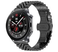 Blueshaweu for OnePlus Watch 2R Band,22mm Solid Stainless Steel Heavy Band with Butterfly Folding Clasp Link Bracelet Compatible with OnePlus Watch 2 46mm / 2R / 1 Smart Watch (Black, 22mm Size)