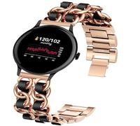 Blueshaweu for Sekonda Smart Watch Jewelry Chain Metal Wristband with Leather Compatible with Sekonda Flex,Flex Plus/Motion,Motion Plus,Motion Pro/ACTIVE PRO 47mm,ACTIVE 1909,etc (Rose-Black, 20mm)