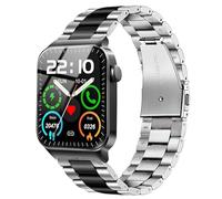 Blueshaweu for T50S T50H Smart Watch Quick Release Stainless Steel Metal Replacement Straps Compatible for Donerton T50S T50H 1.85" /Uaue T50S 1.85" Watch/VKAROOD KC88 1.43" Watch (Silver-Black)