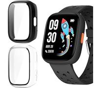 Blueshaweu Protective Case Compatible with Biggerfive Smartwatch Children 1.8 Inch BW02, Hard PC Case with Glass Screen Protector Compatible with Biggerfive Brave 2 Smartwatch (Black + Transparent)