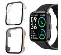 Blueshaweu Protective Case for Smartwatch, Hard PC Case with Glass Screen Protector Compatible with ENOMIR 208 / Aeac ID208 / Oraimo ID208 / Tensky id208bt, Transparent + Pink