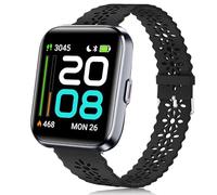 Blueshaweu Silicone Lace Hollow-Out Watch Band Compatible with Quican ID208 Plus, WMK Enamor Veryfit Tensky Plus 1.8 Inch Smart Watch (Black)