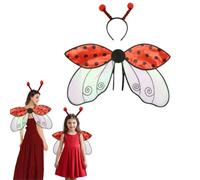 Blueshoop Adult Fairy Wings Ladybird Fancy Dress, Halloween Costume Accessory for Ideal for Cosplay, Party Includes Red Spotty Wings, Antennae Headband (Set of 2)