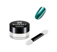 Bluesky Aurora Nail Powder 5g, Blue Hue, Iridescent Chrome | Buffs over a cured no wipe top coat for a mirror finish that shifts through icy blues as your hand moves.