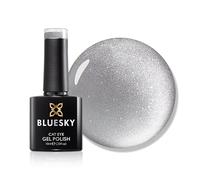 Bluesky Cat Eye Gel Nail Polish 10ml, Silver Moonstone - SJC02, Silver | A pale, frosted glow with a magnet-drawn beam through the middle, like light caught inside a polished stone.