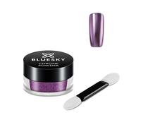 Bluesky Chrome Nail Powder, Purple Holographic Pigment for Gel Nails, 5g | Buffs into a deep violet mirror with an oil-slick shift under light. Seal it with a second no-wipe top coat and cure.