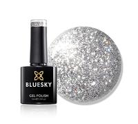 Bluesky Dazzling Platinum Gel Polish 10ml, Silver Rally - BDP08, Silver | Fine metallic flecks packed densely enough to look like foil in two coats, with no grit left under the top coat.