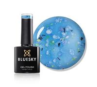 Bluesky Flower Gel Nail Polish 10ml, Bluebell Breeze - BFL05, Blue | Black, gold and white flakes float in a transparent jelly base, so it reads like stained glass alone or over a colour.