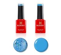 Bluesky Flower Gel Nail Polish Duo 2 x 5ml, Bluebell Breeze BFL05 | A clear topper packed with black, gold and white flakes that turns the blue base coat provided into stained glass.