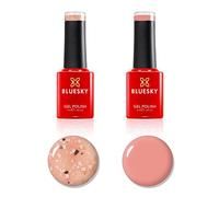 Bluesky Flower Gel Nail Polish Duo 2 x 5ml, Dancing Dahlia BFL01 | Black, gold and white flakes suspended in a clear coat, layered over the coral base included for a glass like finish.