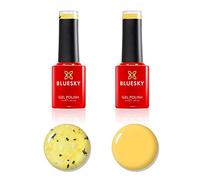 Bluesky Flower Gel Nail Polish Duo 2 x 5ml, Sunflower Symphony BFL03 | A see through coat scattered with black, gold and white flakes, worn over the yellow base included or on its own.
